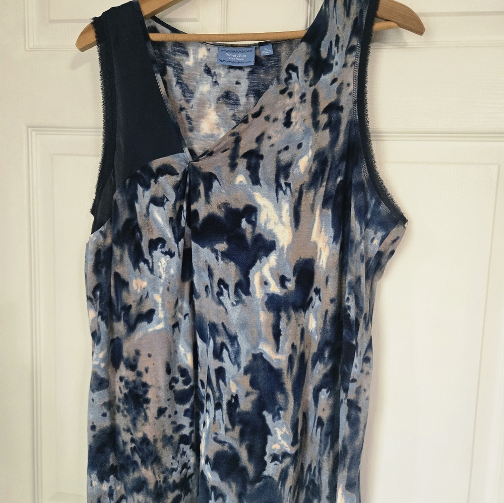 Simply Vera Vera Wang Sleeveless Pullover Top XL Blue,tan & White